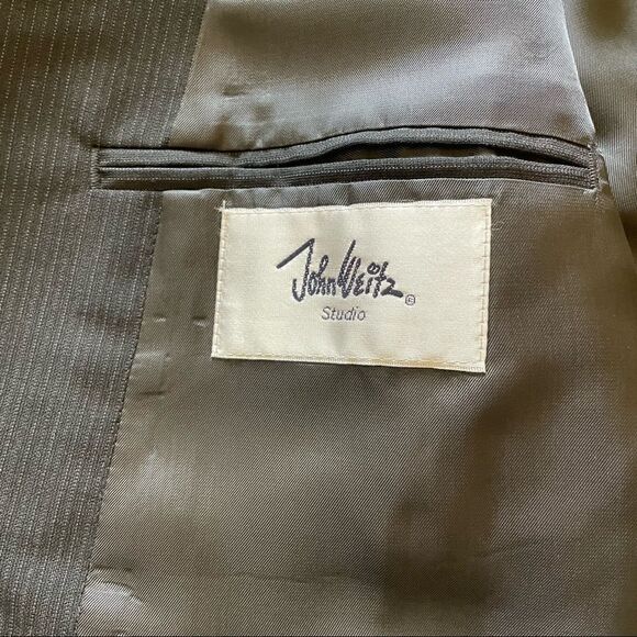 John Weitz Studios Pencil Stripe Wool 2 Piece Suit Black Size 42R Portly - Picture 7 of 13